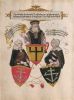 Wappendarstellung und Porträt von Hans Fugger und seinen beiden Ehefrauen Klara Widolf und Elisabeth Gfattermann